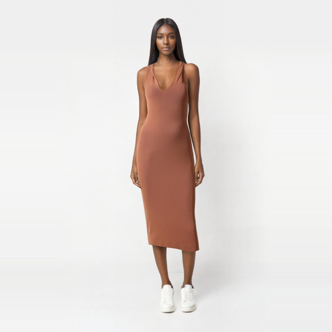 DION LEE Sand Rib-Knit Tank Maxi Dress
