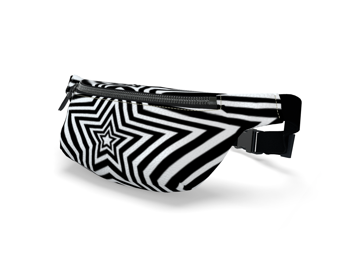 UNTITLED BOUTIQUE Black and White Leather Star Fanny Pack - Limited Edition