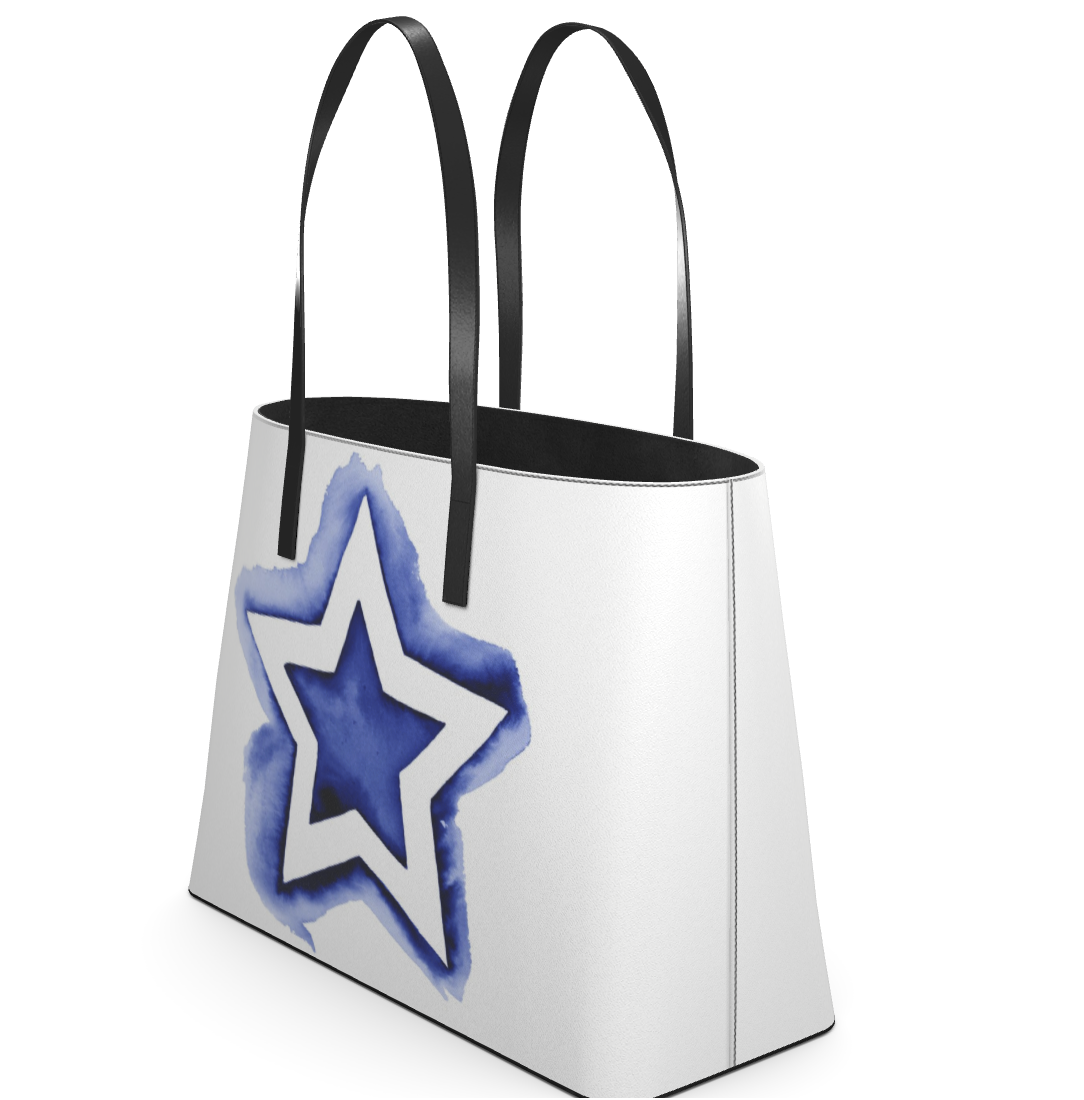 UNTITLED BOUTIQUE White and Blue Kika Leather Star Tote Bag - Limited Edition