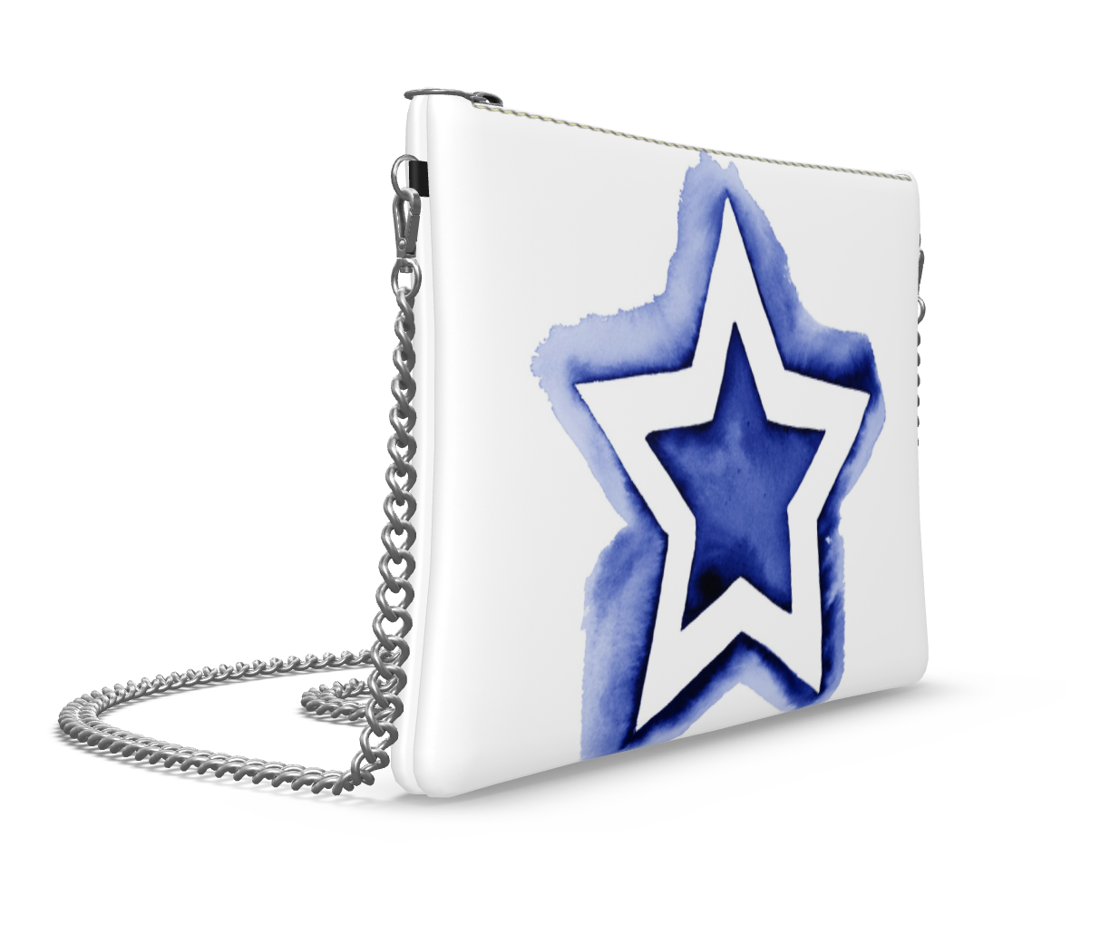 UNTITLED BOUTIQUE White and Blue Leather Star Crossbody Bag with Silver Chain - Limited Edition