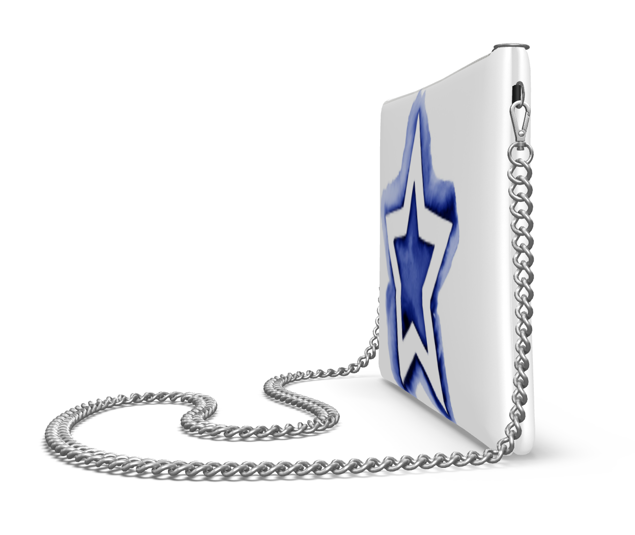 UNTITLED BOUTIQUE White and Blue Leather Star Crossbody Bag with Silver Chain - Limited Edition