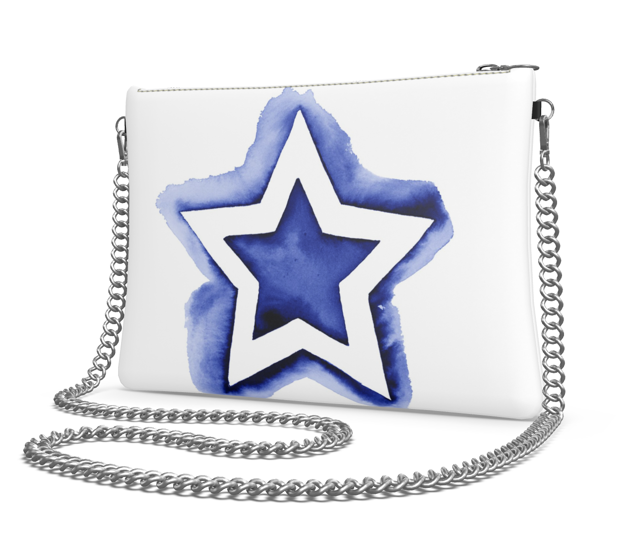 UNTITLED BOUTIQUE White and Blue Leather Star Crossbody Bag with Silver Chain - Limited Edition