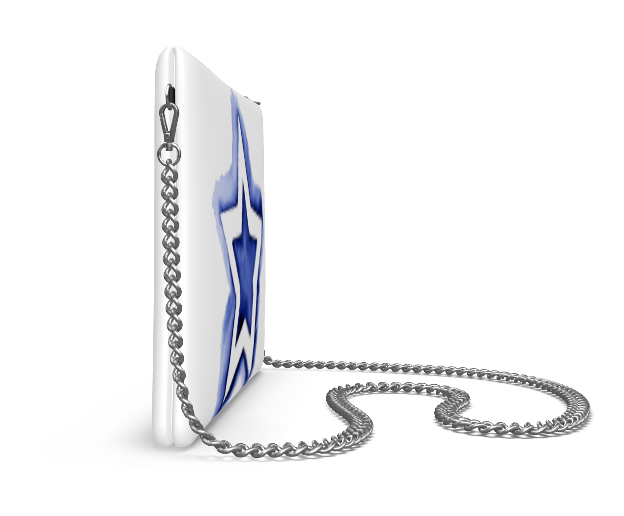 UNTITLED BOUTIQUE White and Blue Leather Star Crossbody Bag with Silver Chain - Limited Edition