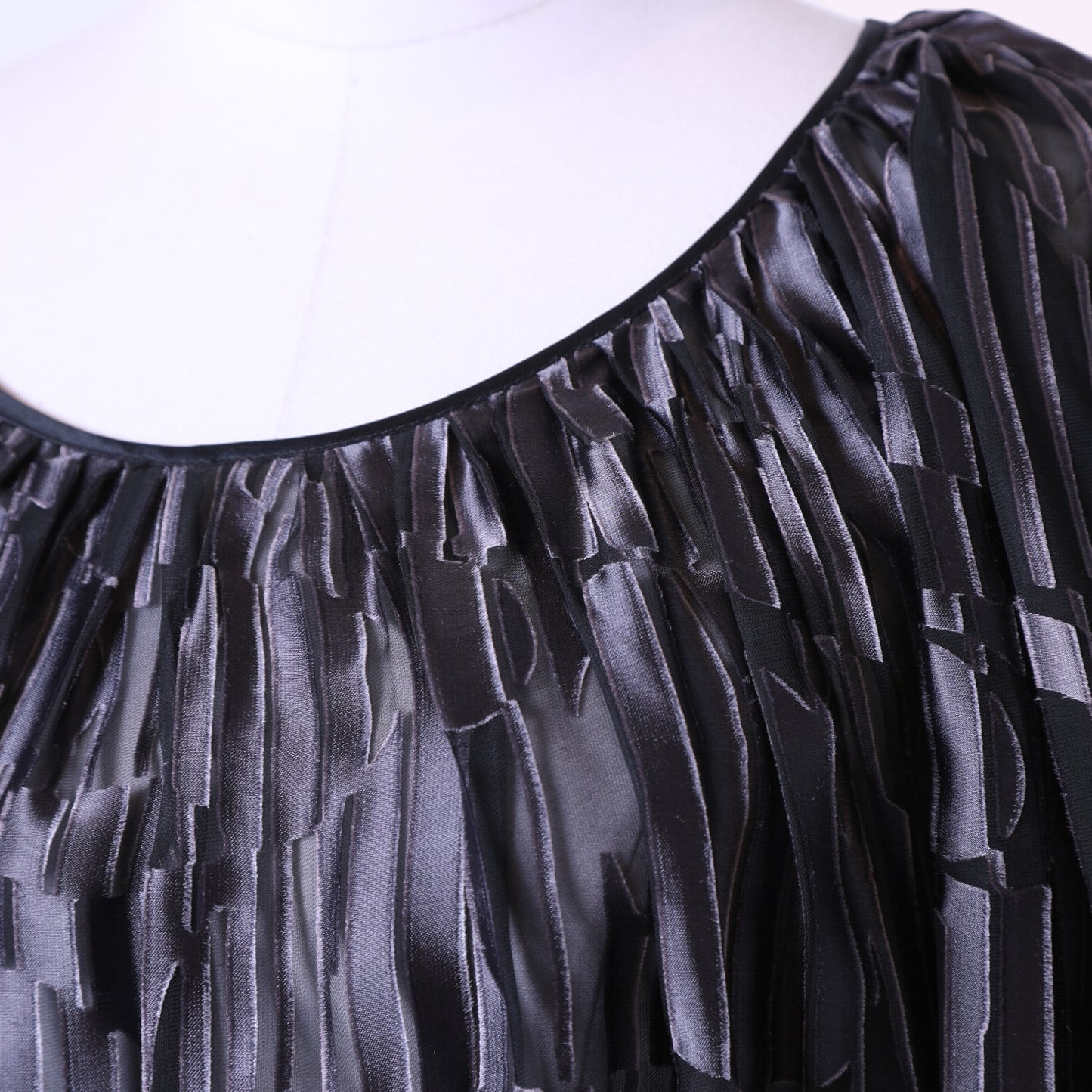 CATHERINE MALANDRINO Black + Silver Geometric Vintage Silk Dress