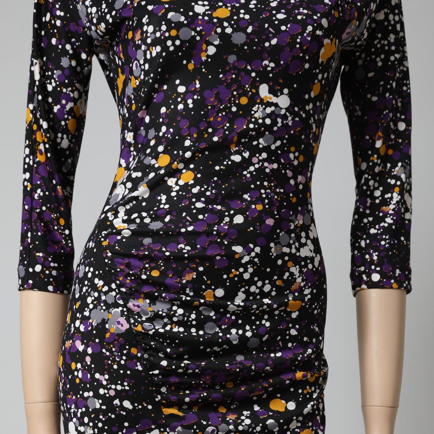 DIANE VON FURSTENBERG Multicolor Paint Splatter Long Sleeve Silk Dress