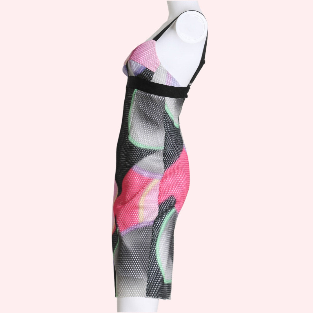 MILLY Pink Multicolor Printed Sheath Sleeveless Mini Dress