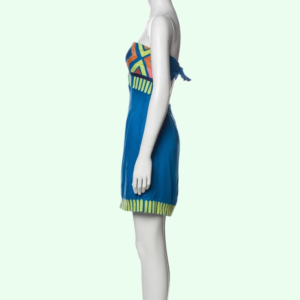 MARA HOFFMAN Blue Multicolor Printed Strapless Mini Dress