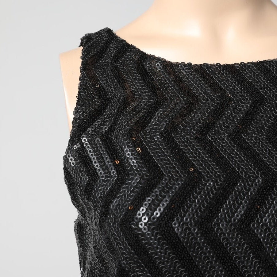 ALICE + OLIVIA Black Sequin Chevron Sheath Dress