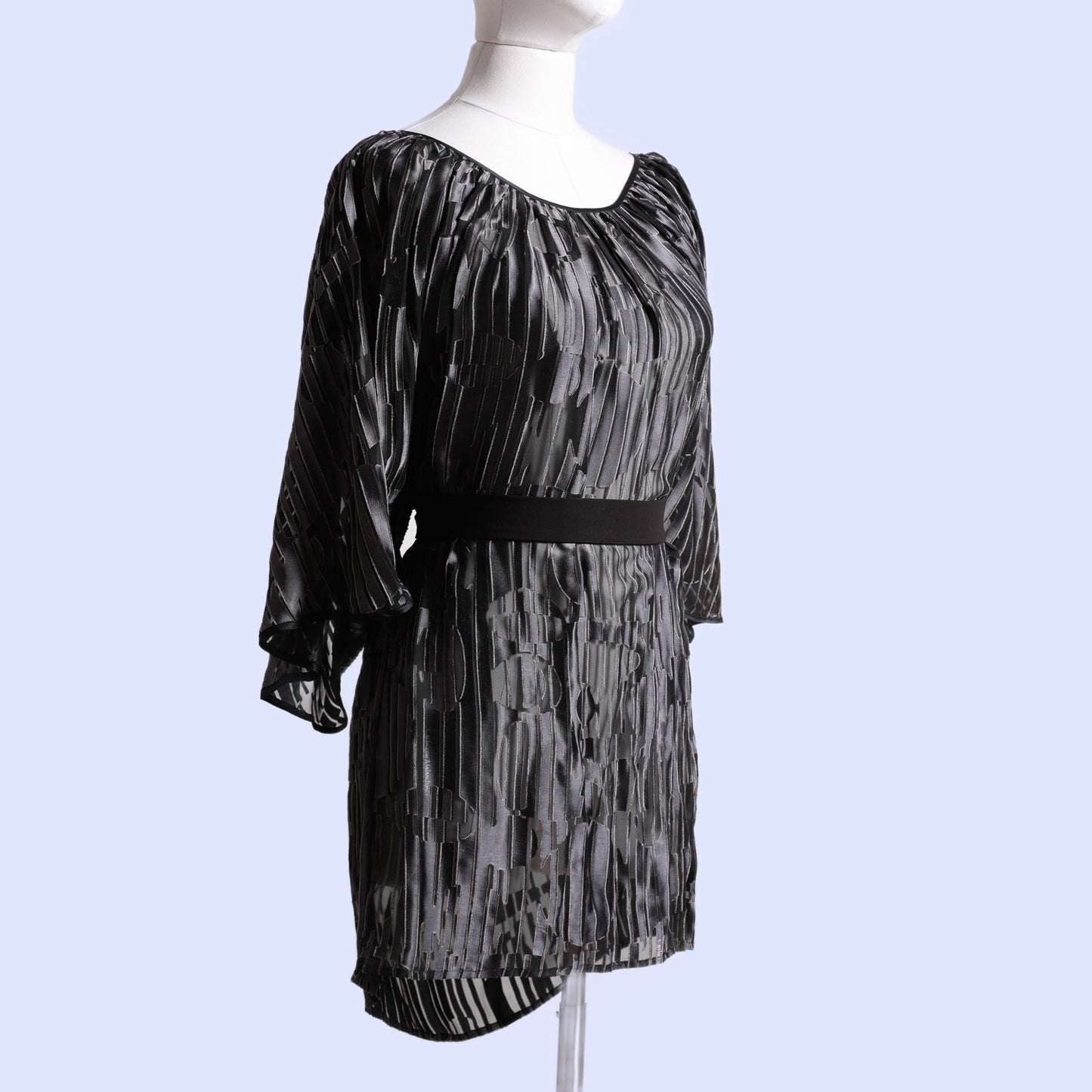 CATHERINE MALANDRINO Black + Silver Geometric Vintage Silk Dress