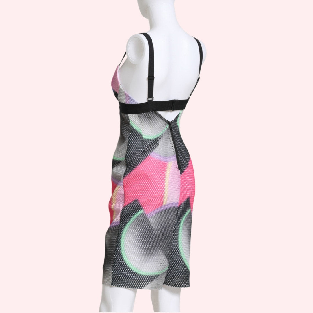 MILLY Pink Multicolor Printed Sheath Sleeveless Mini Dress