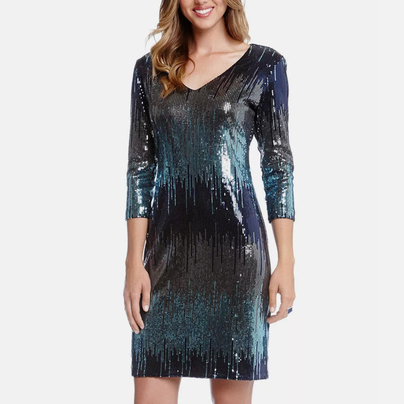 KAREN KANE Blue and Silver Sequin Cocktail Dress