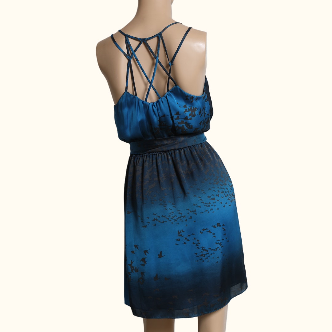 REBECCA TAYLOR Blue Printed Mini Slip Dress