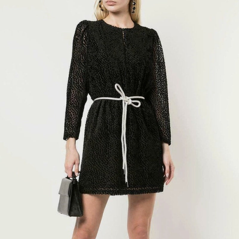 ROBERT RODRIGUEZ Pauline Black Velvet Dot Mini Black Dress