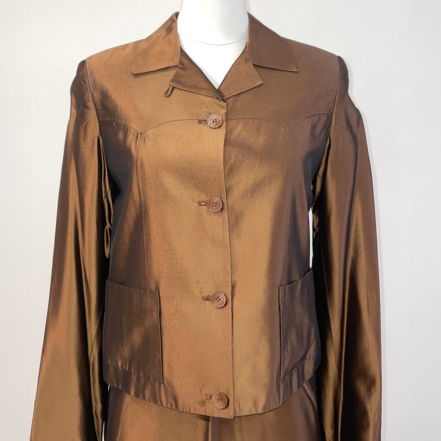 MARK EISEN Vintage Y2K Bronze Satin Blazer + Mini Skirt Set