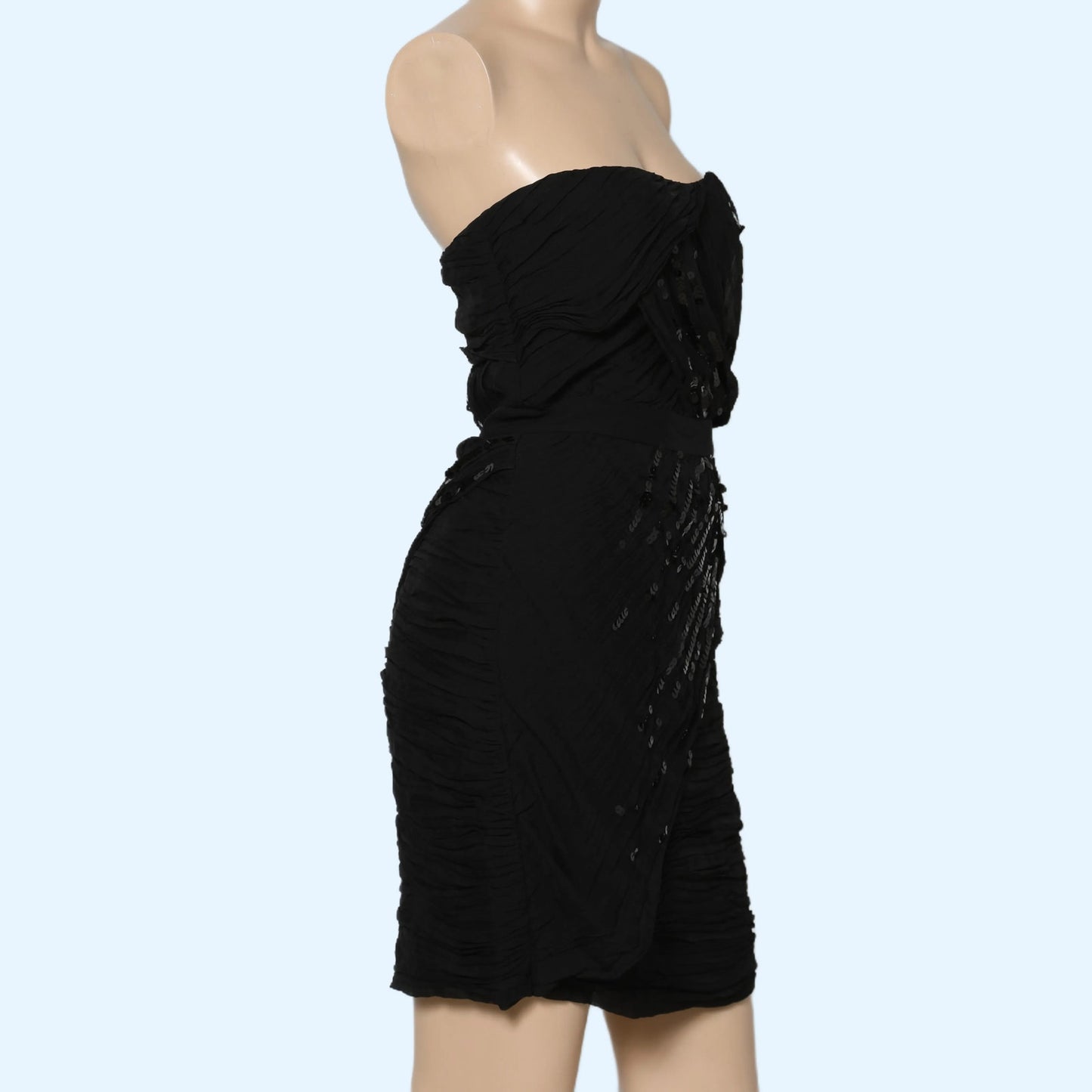 DIANE VON FURSTENBERG Black Strapless Silk Dress with Sequins
