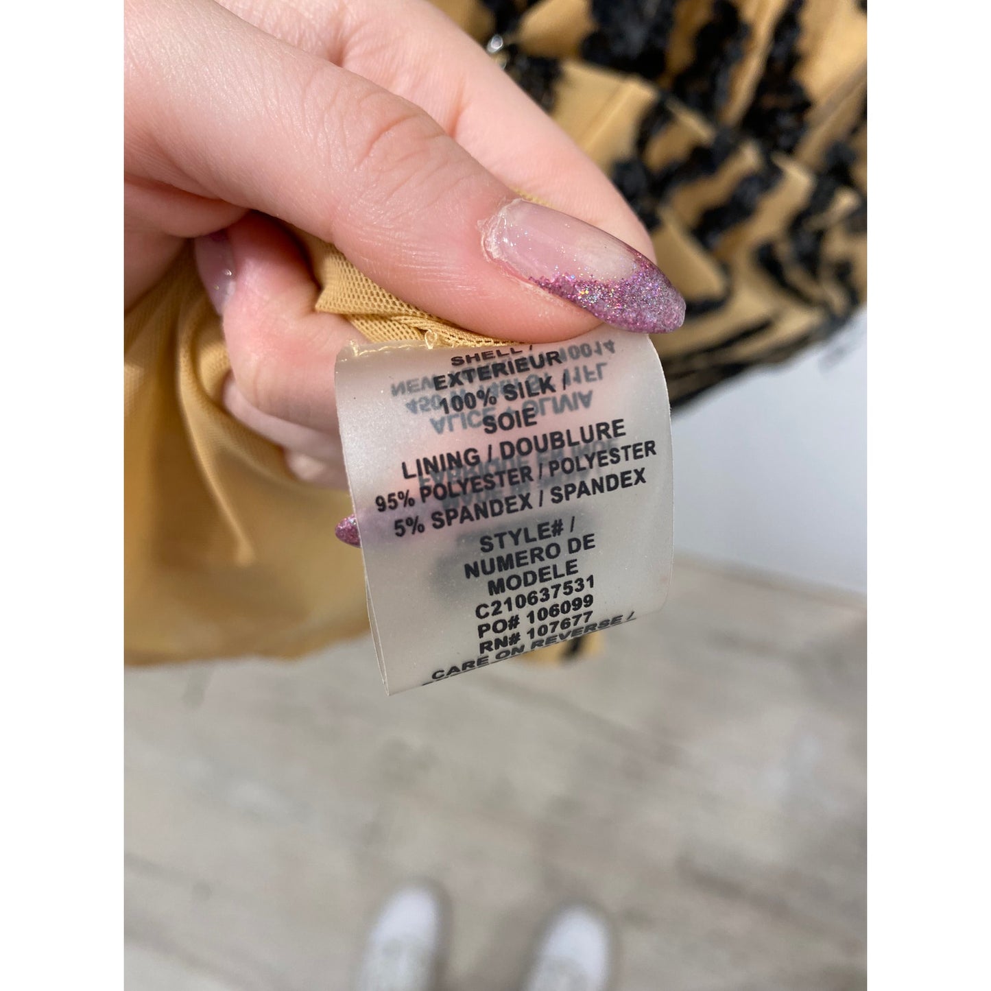 ALICE + OLIVIA Tan Silk Bodycon Dress with Black Sequins