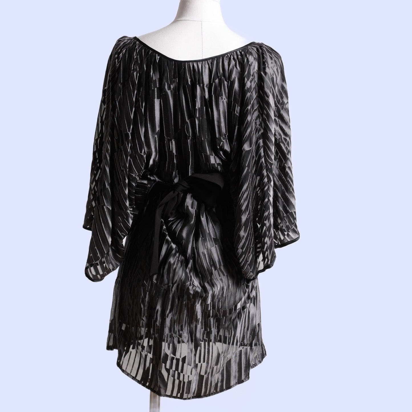 CATHERINE MALANDRINO Black + Silver Geometric Vintage Silk Dress