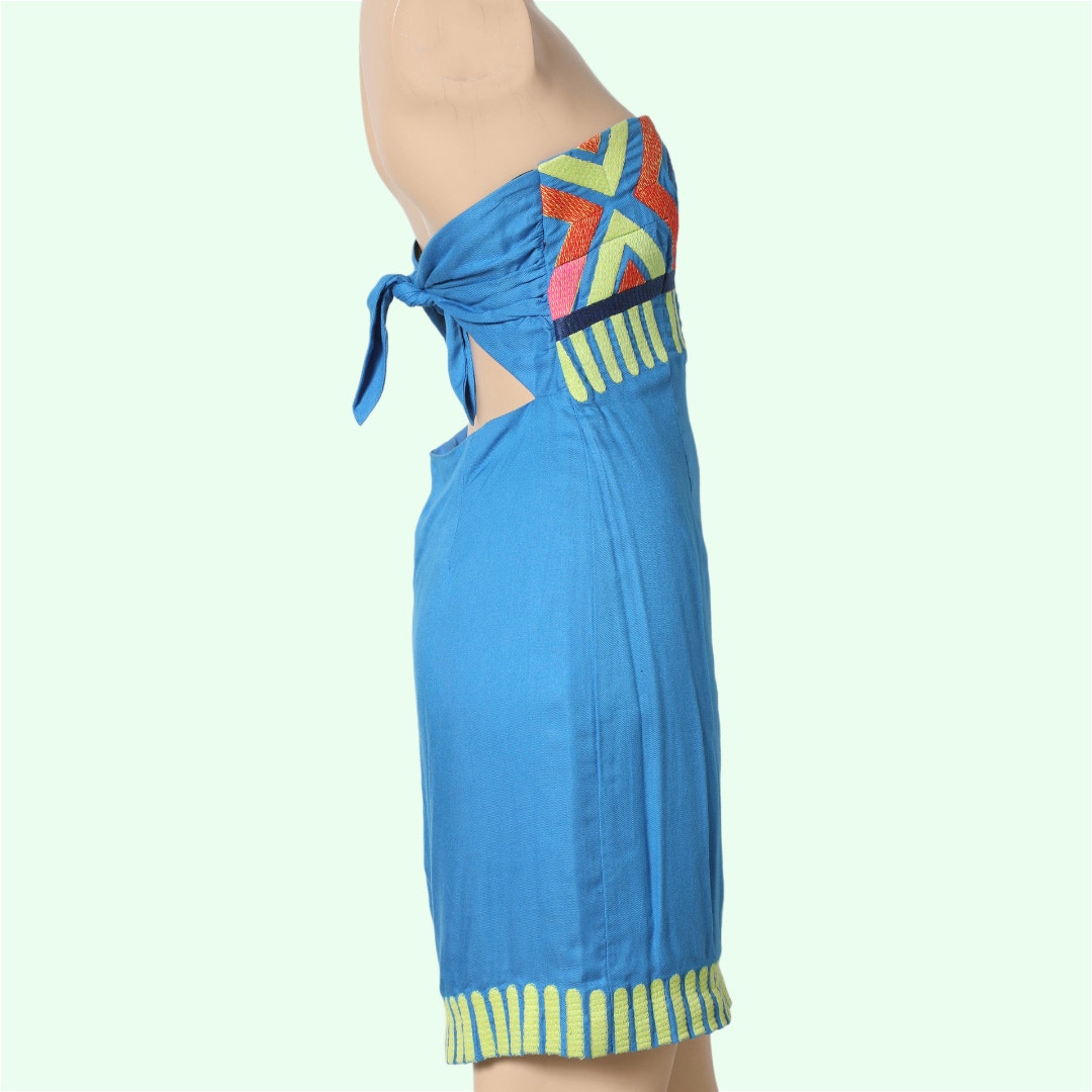 MARA HOFFMAN Blue Multicolor Printed Strapless Mini Dress