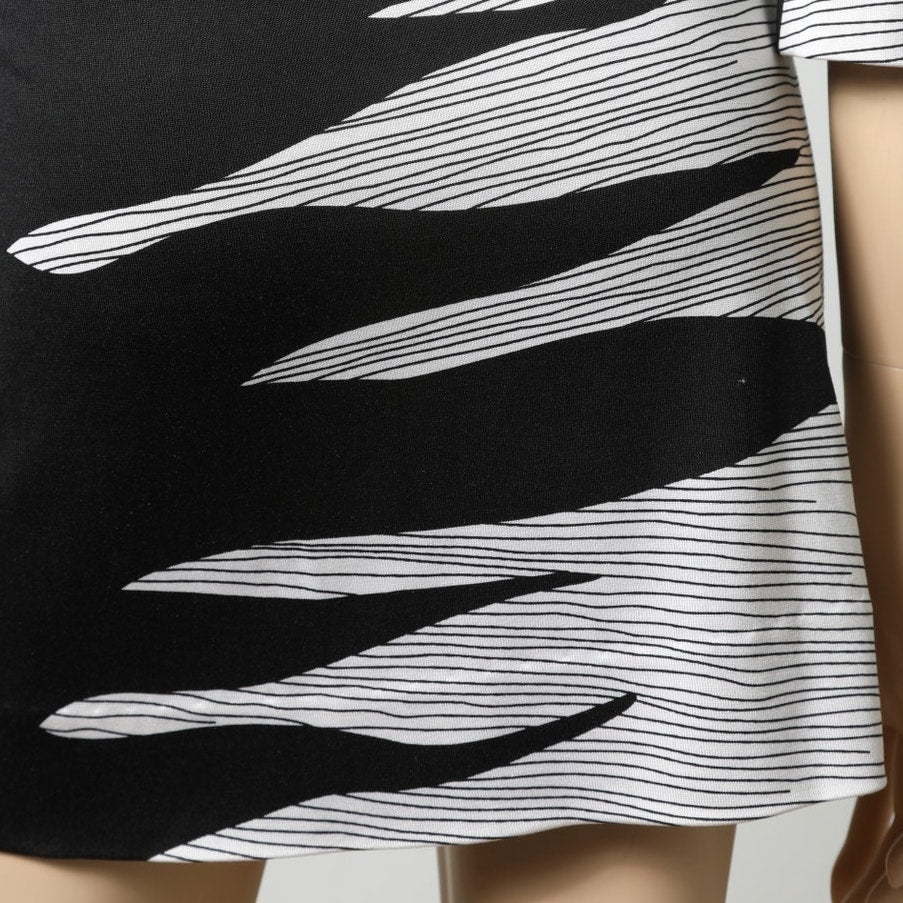 DIANE VON FURSTENBERG Black and White Abstract Print Silk Long Sleeve Mini Dress