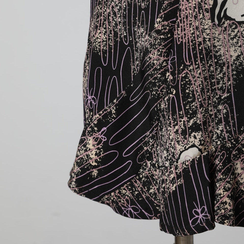 BEVERLY & MONIKA Vintage Black Purple and Gold Abstract Pattern Tulip Skirt