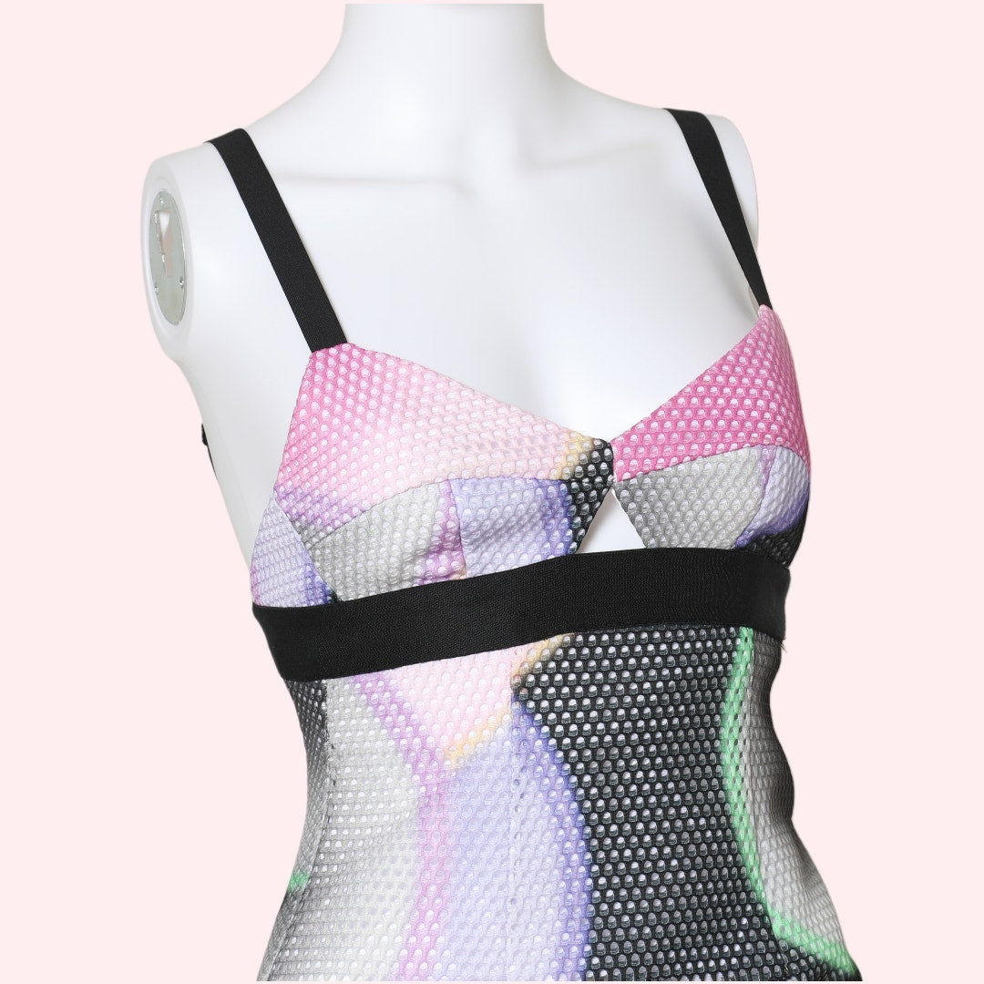 MILLY Pink Multicolor Printed Sheath Sleeveless Mini Dress