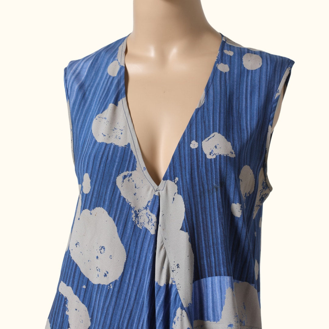 ZERO + MARIA CORNEJO Blue Silk Multicolor Abstract Patterned Dress