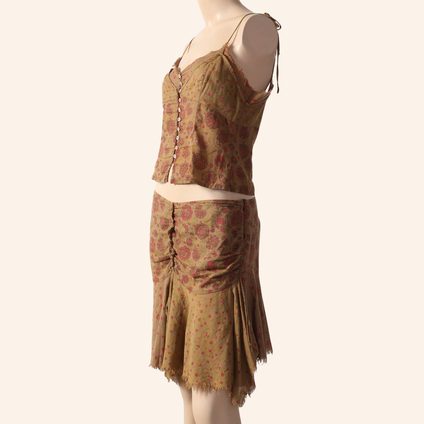 PLEIN SUD JEANS Vintage Brown and Red Floral Print Mini Skirt Set