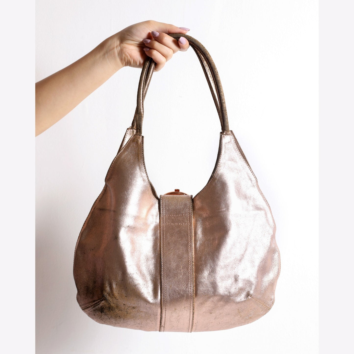 SEQUOIA PARIS Vintage Metallic Rose Gold Leather Purse