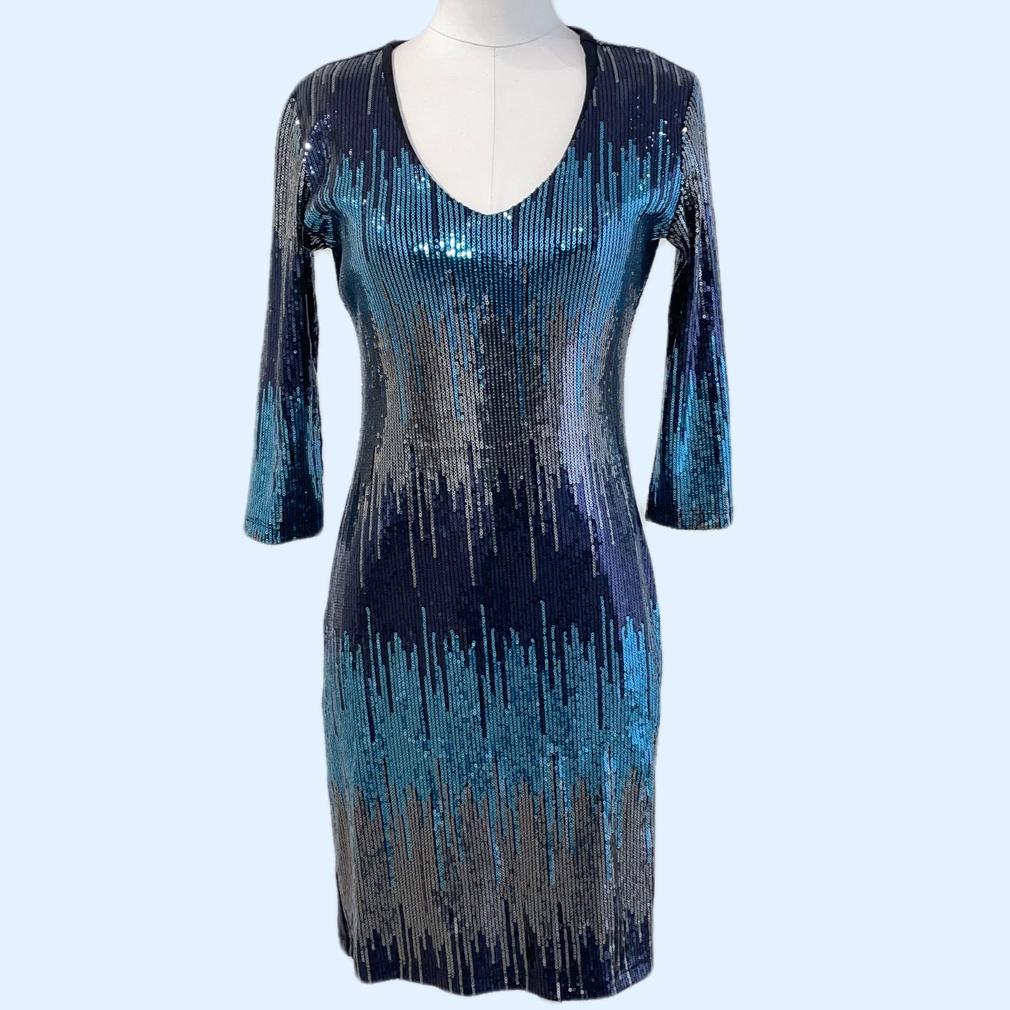 KAREN KANE Blue and Silver Sequin Cocktail Dress