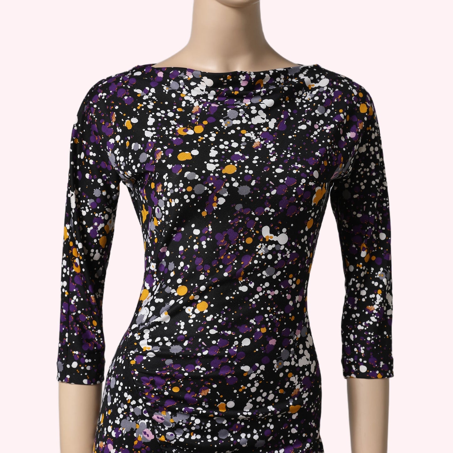 DIANE VON FURSTENBERG Multicolor Paint Splatter Long Sleeve Silk Dress
