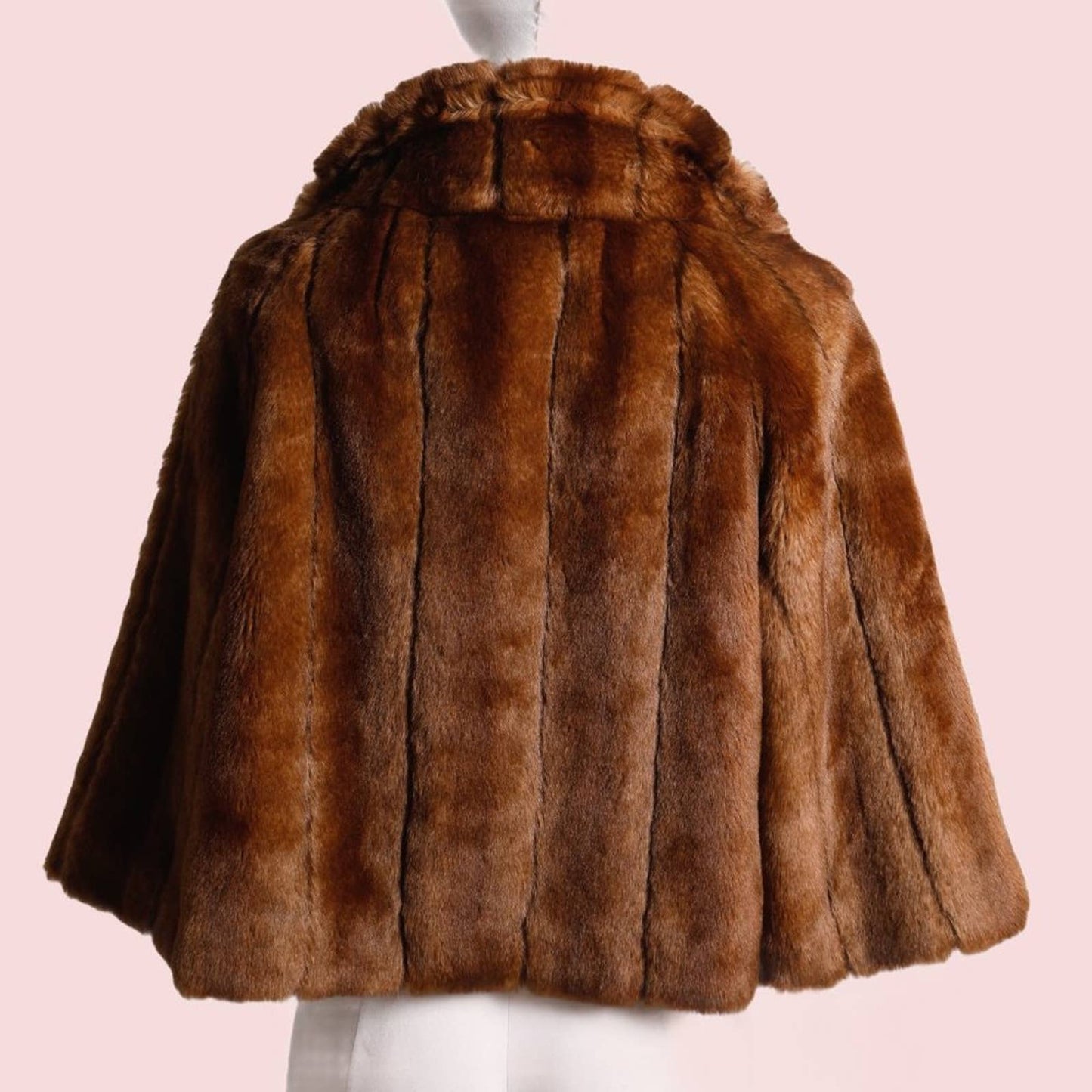 VINTAGE Brown Open Front Faux Fur Cape