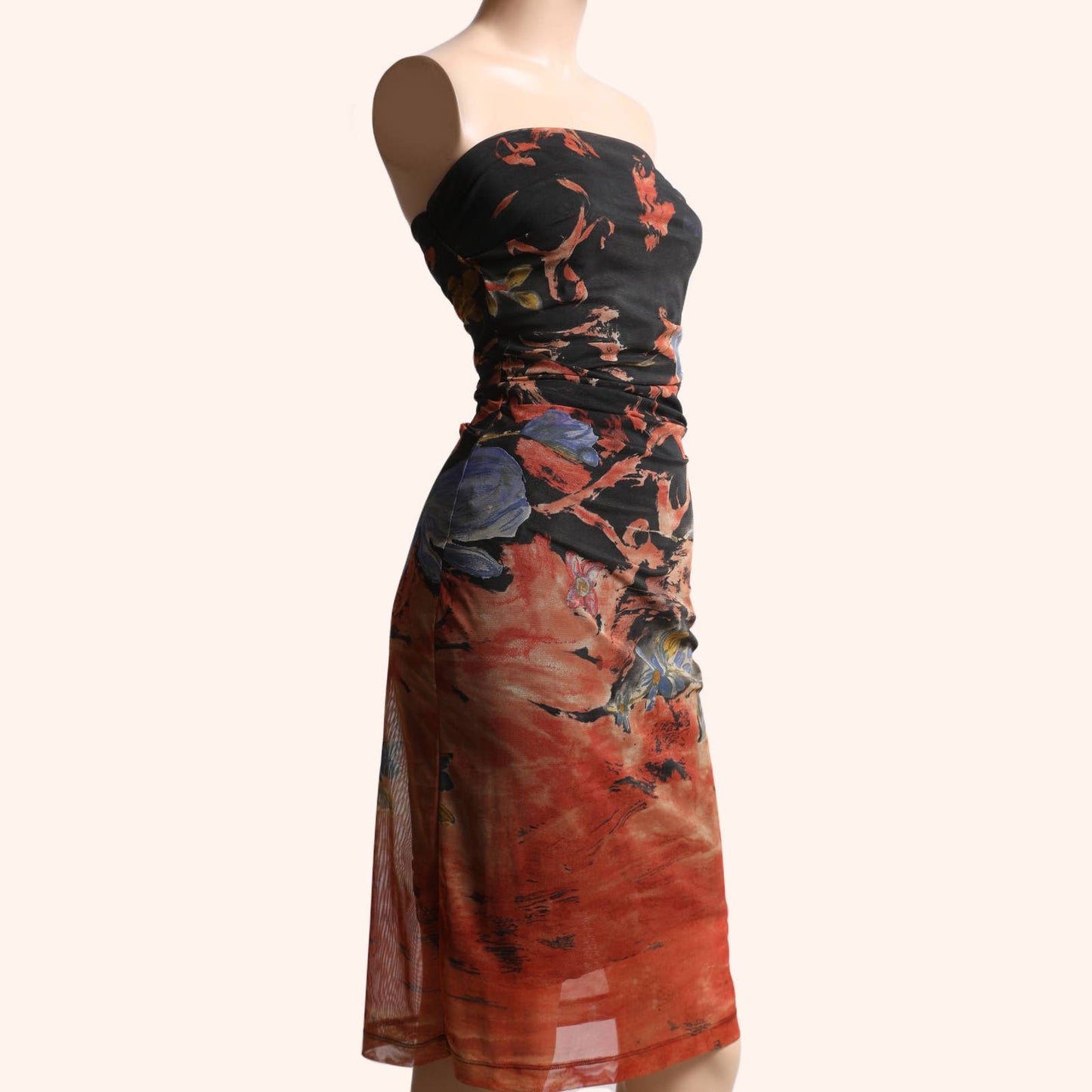 PLEIN SUD JEANS Black Multicolor Print Strapless Sheer Dress