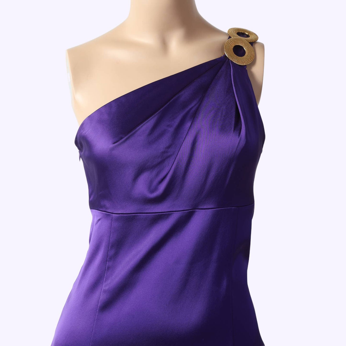 DAVID MEISTER Violet with Gold Embellished One Shoulder Knee Length Dress