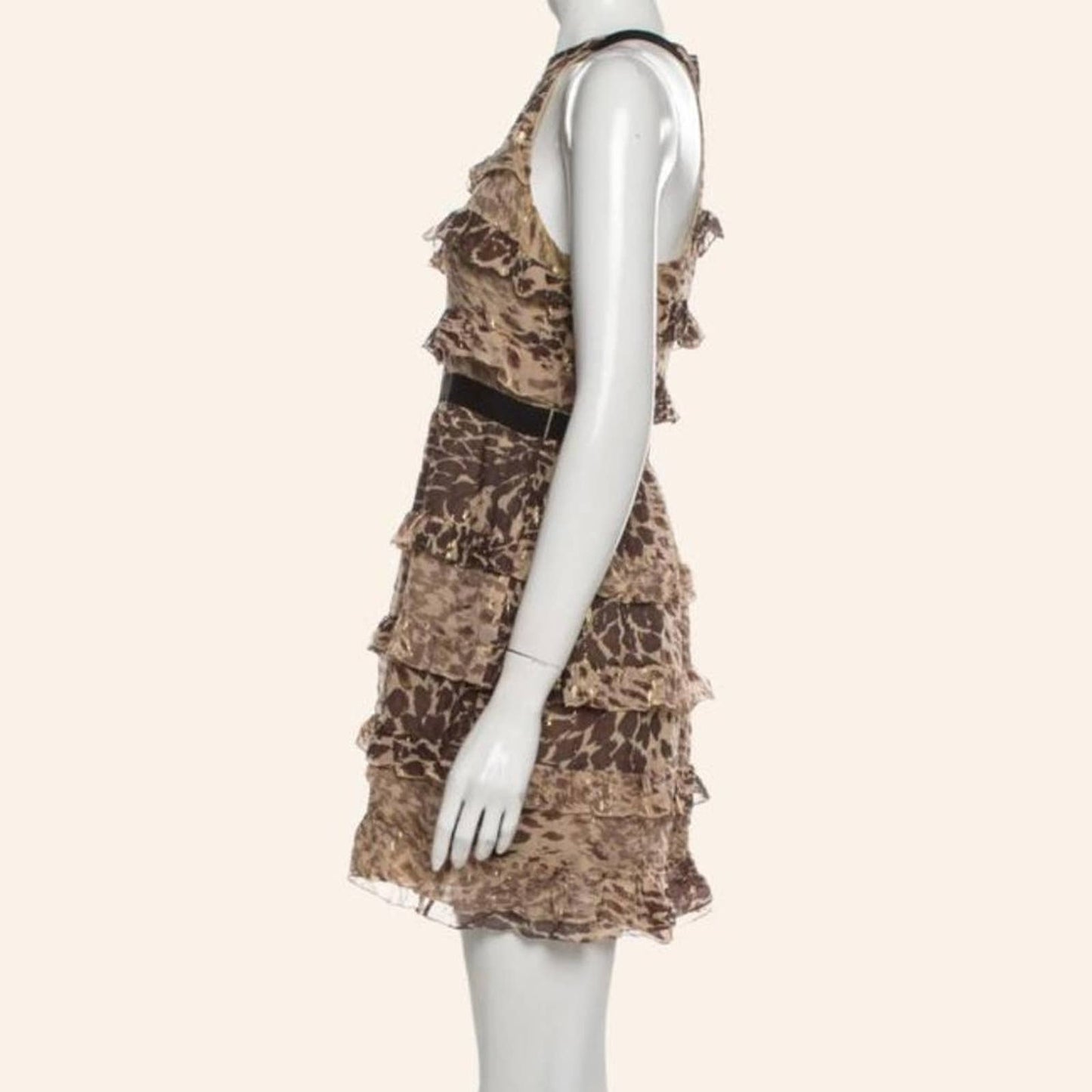 TIBI Animal Printed Ruffled Sleeveless Dress
