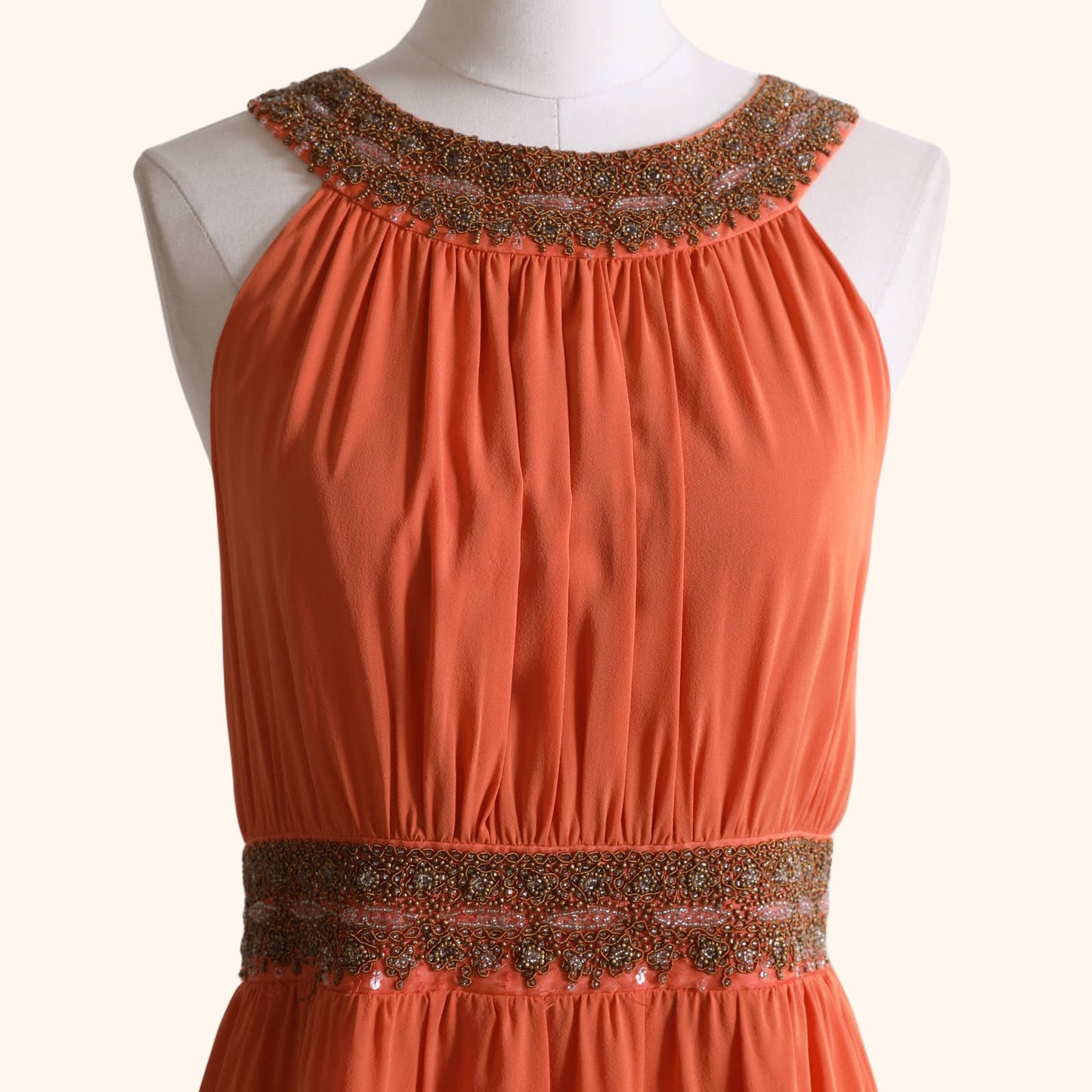 ALICE+OLIVIA Orange Beaded Sleeveless Silk Mini Dress