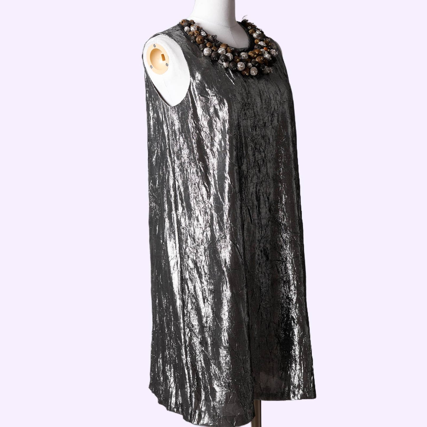 BEHNAZ SARAFPOUR Silver Metallic Embellished Sleeveless Dress