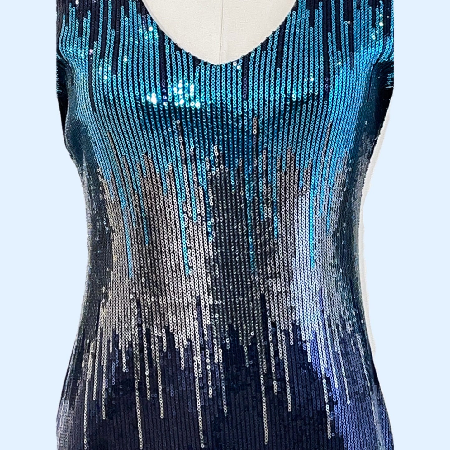 KAREN KANE Blue and Silver Sequin Cocktail Dress