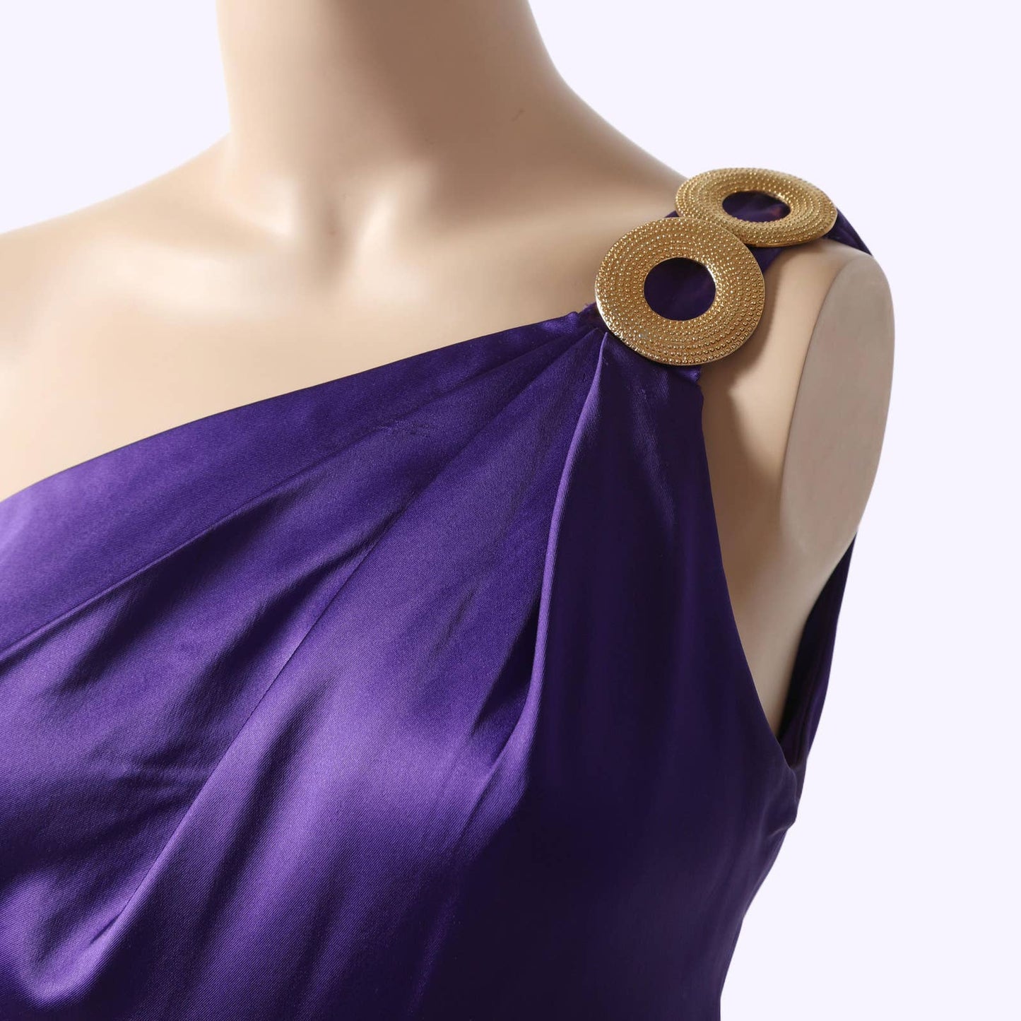 DAVID MEISTER Violet with Gold Embellished One Shoulder Knee Length Dress