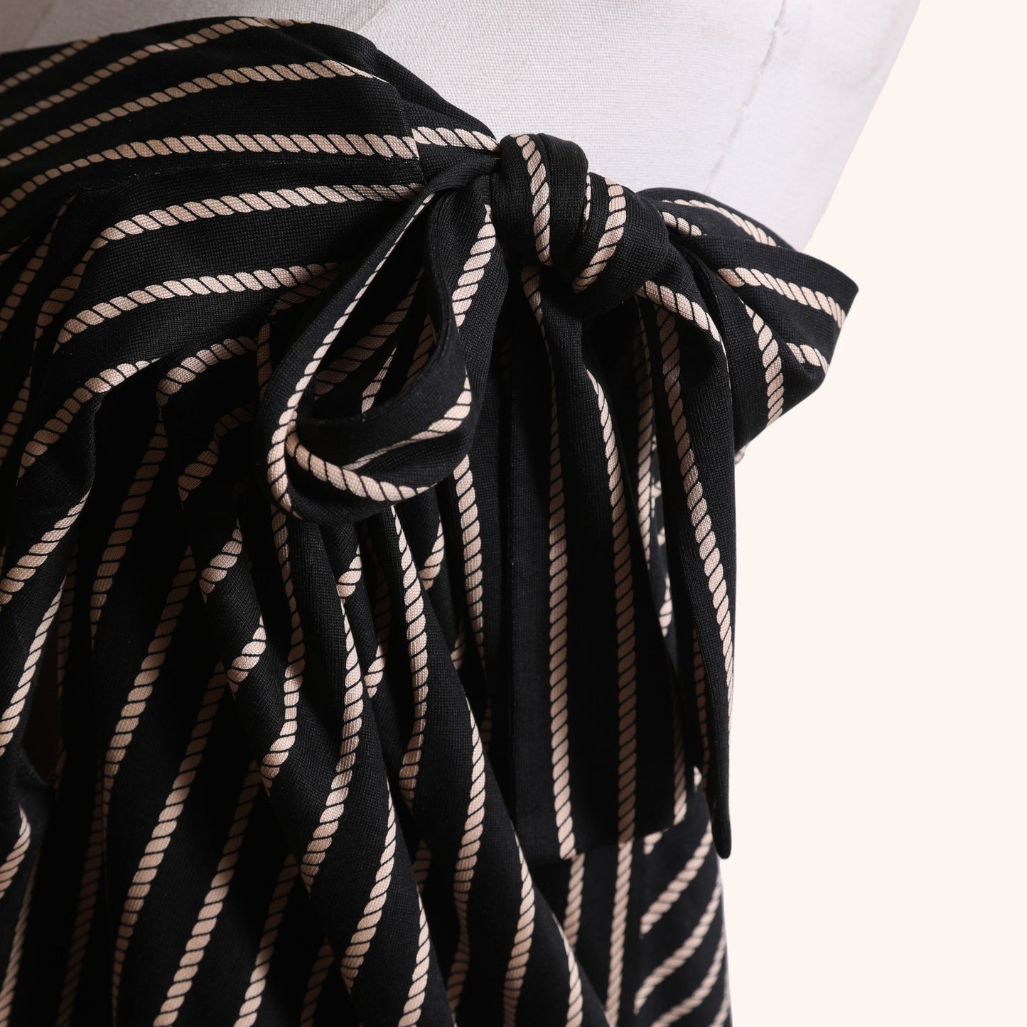 DIANE VON FURSTENBERG Vintage Black and Beige Striped Strapless Tie Tube Top