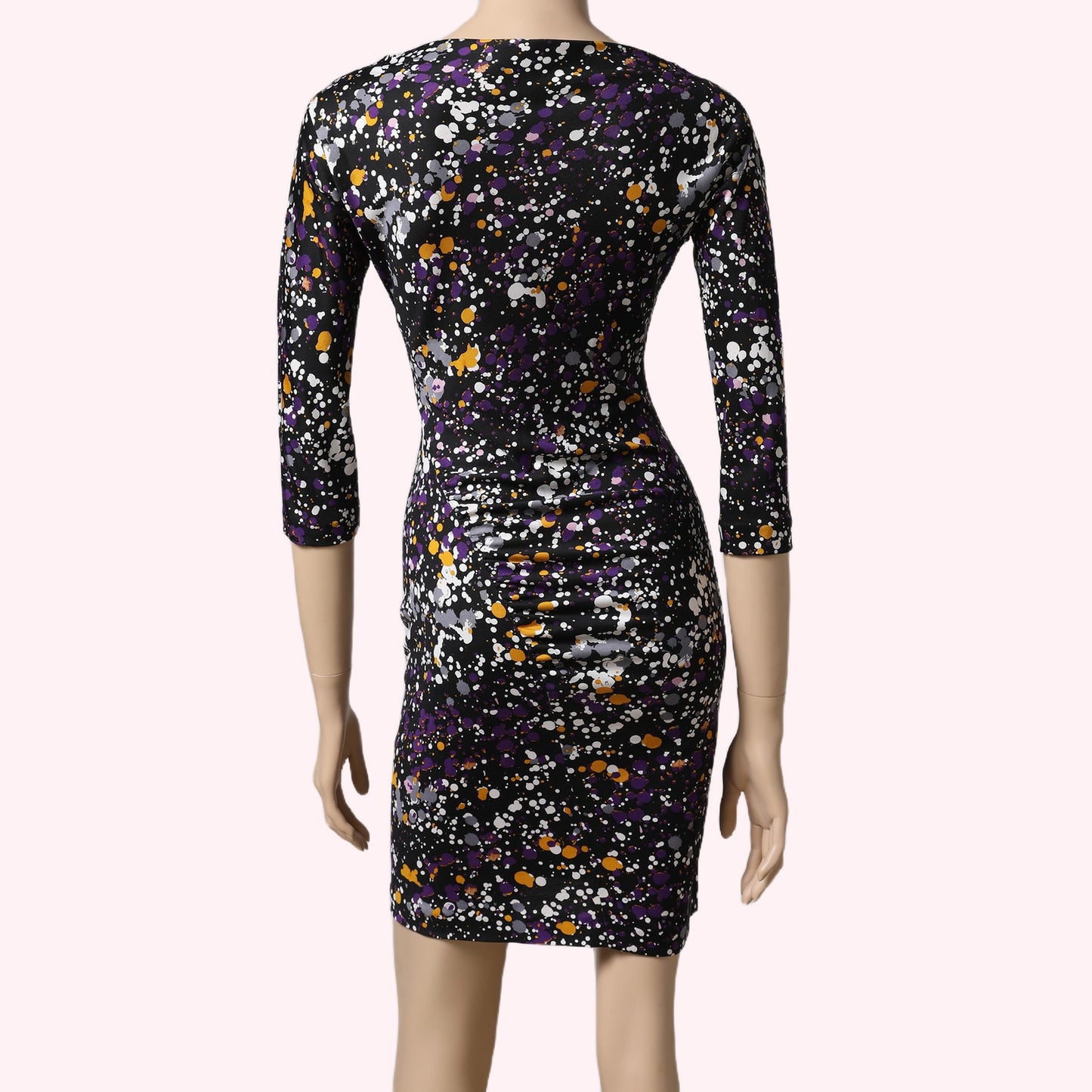 DIANE VON FURSTENBERG Multicolor Paint Splatter Long Sleeve Silk Dress
