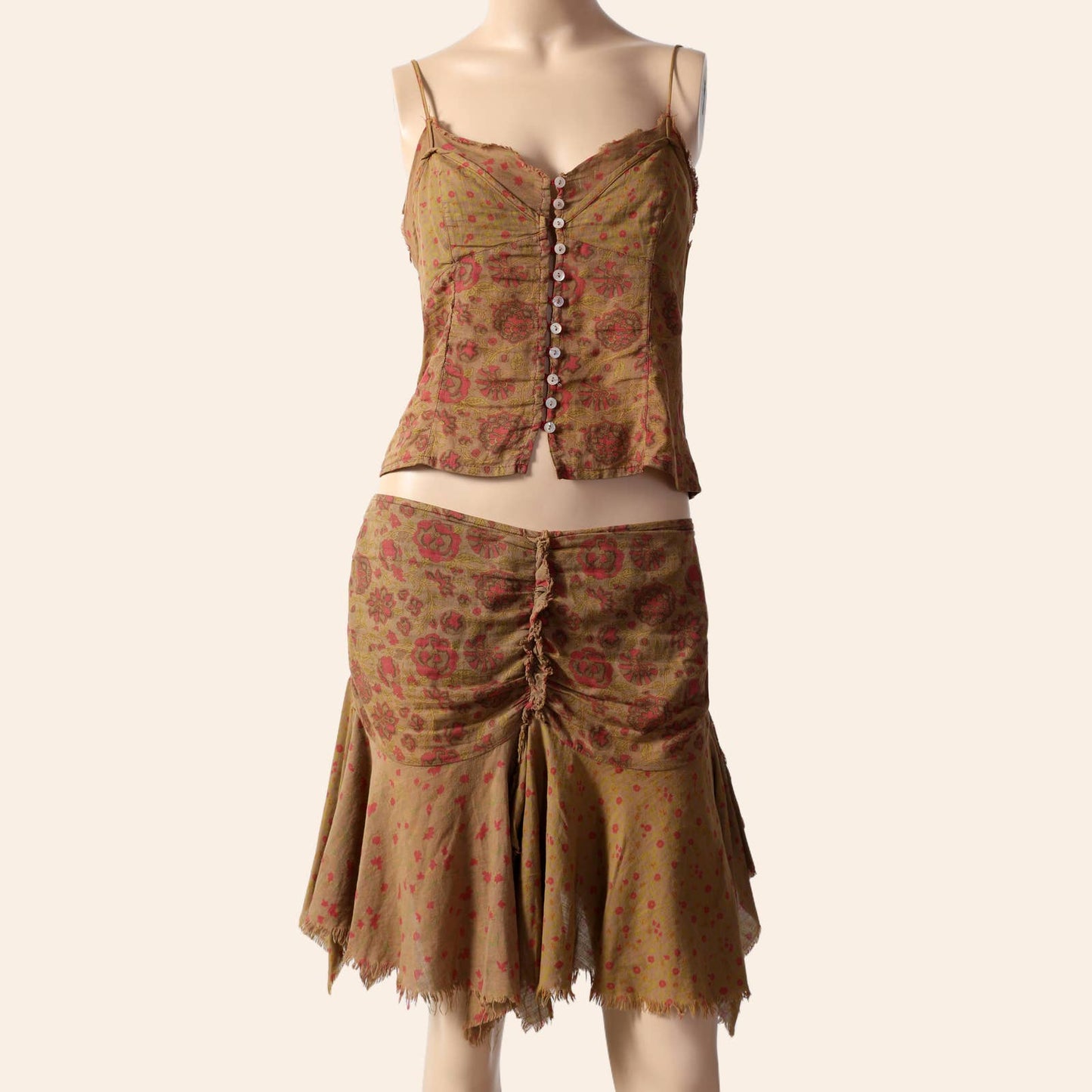 PLEIN SUD JEANS Vintage Brown and Red Floral Print Mini Skirt Set