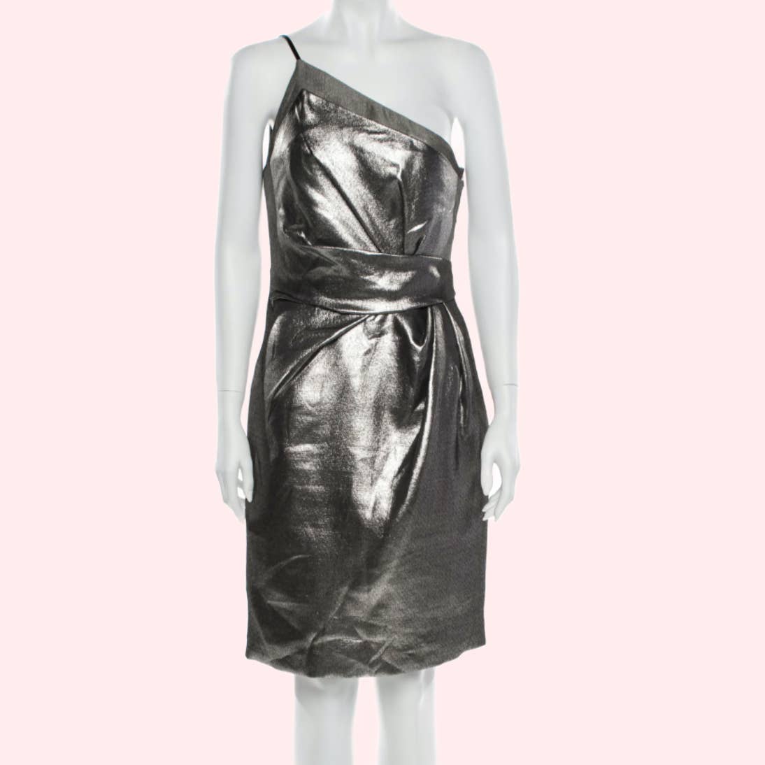 HALSTON HERITAGE Silver One-Shoulder Knee-Length Sheath Dress The Untitled Boutique HALSTON HERITAGE Silver One-Shoulder Knee-Length Sheath Dress The Untitled Boutique