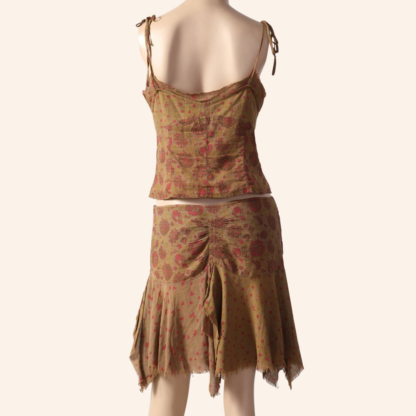 PLEIN SUD JEANS Vintage Brown and Red Floral Print Mini Skirt Set