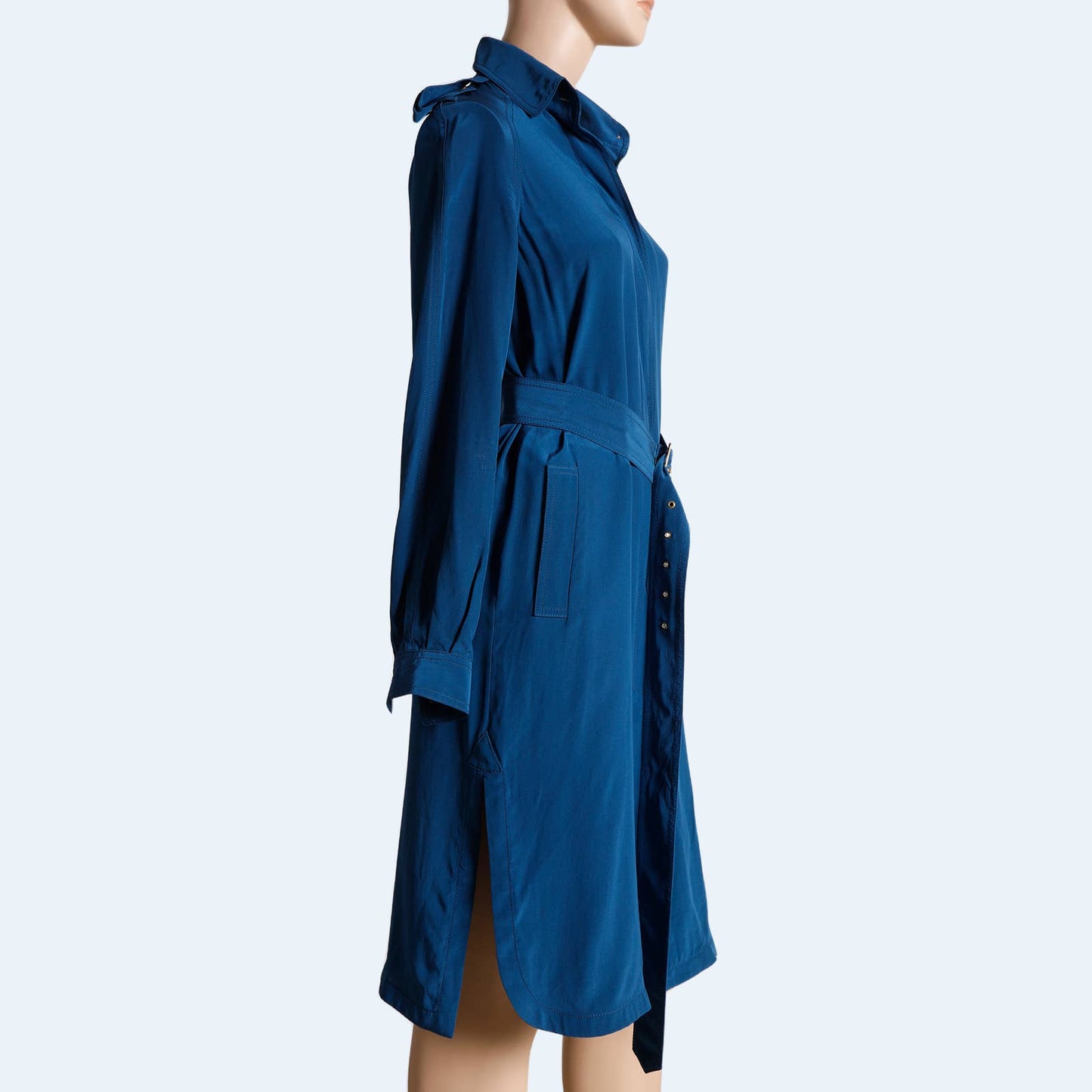 DIANE VON FURSTENBERG Blue Long Sleeved Silk Shirt Dress