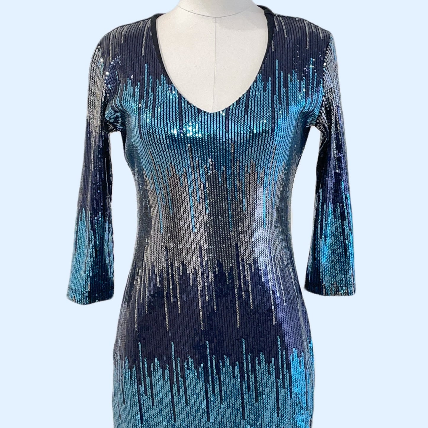 KAREN KANE Blue and Silver Sequin Cocktail Dress