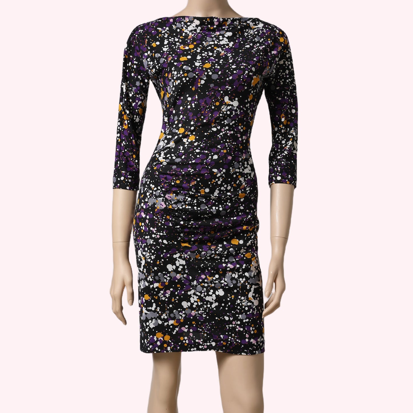 DIANE VON FURSTENBERG Multicolor Paint Splatter Long Sleeve Silk Dress