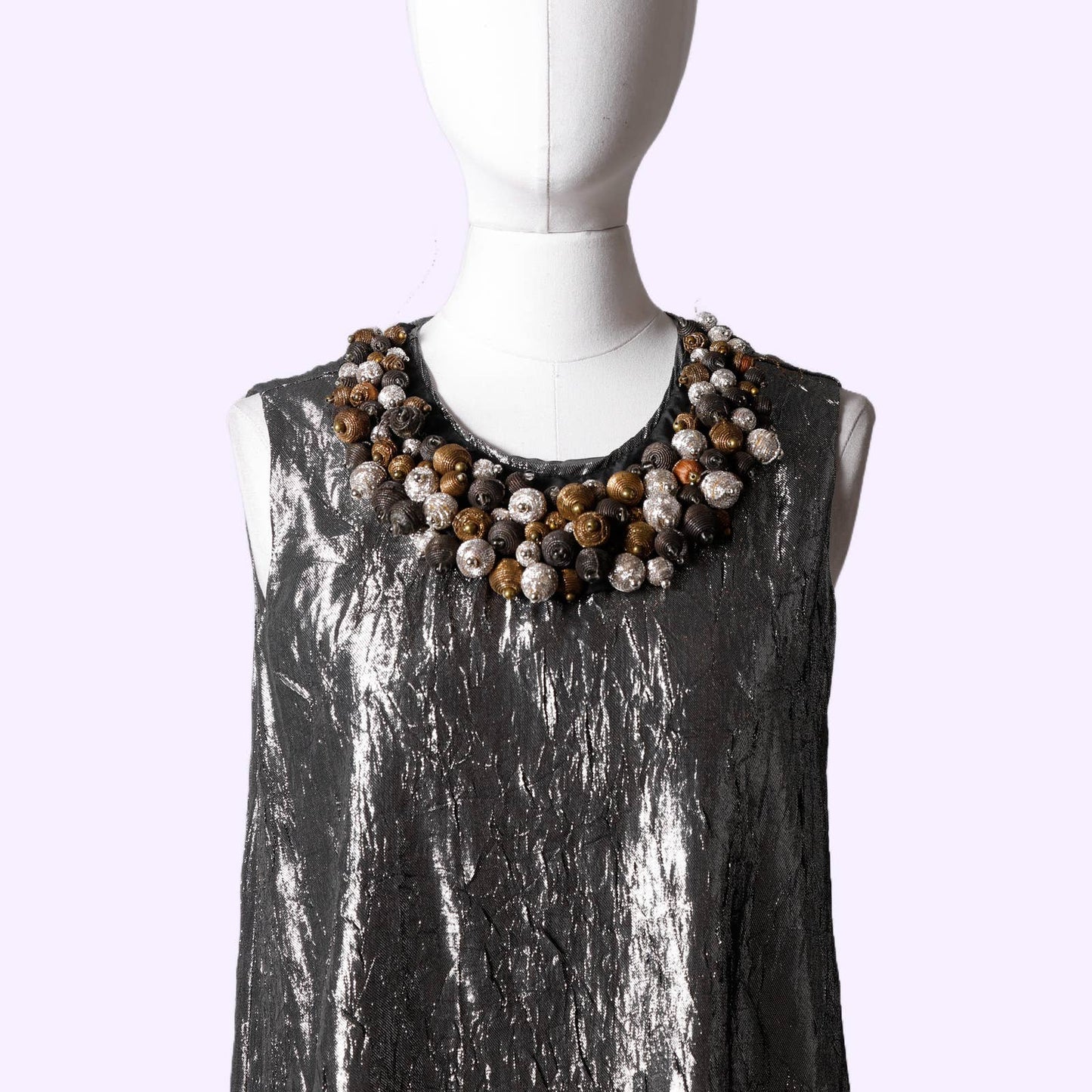 BEHNAZ SARAFPOUR Silver Metallic Embellished Sleeveless Dress
