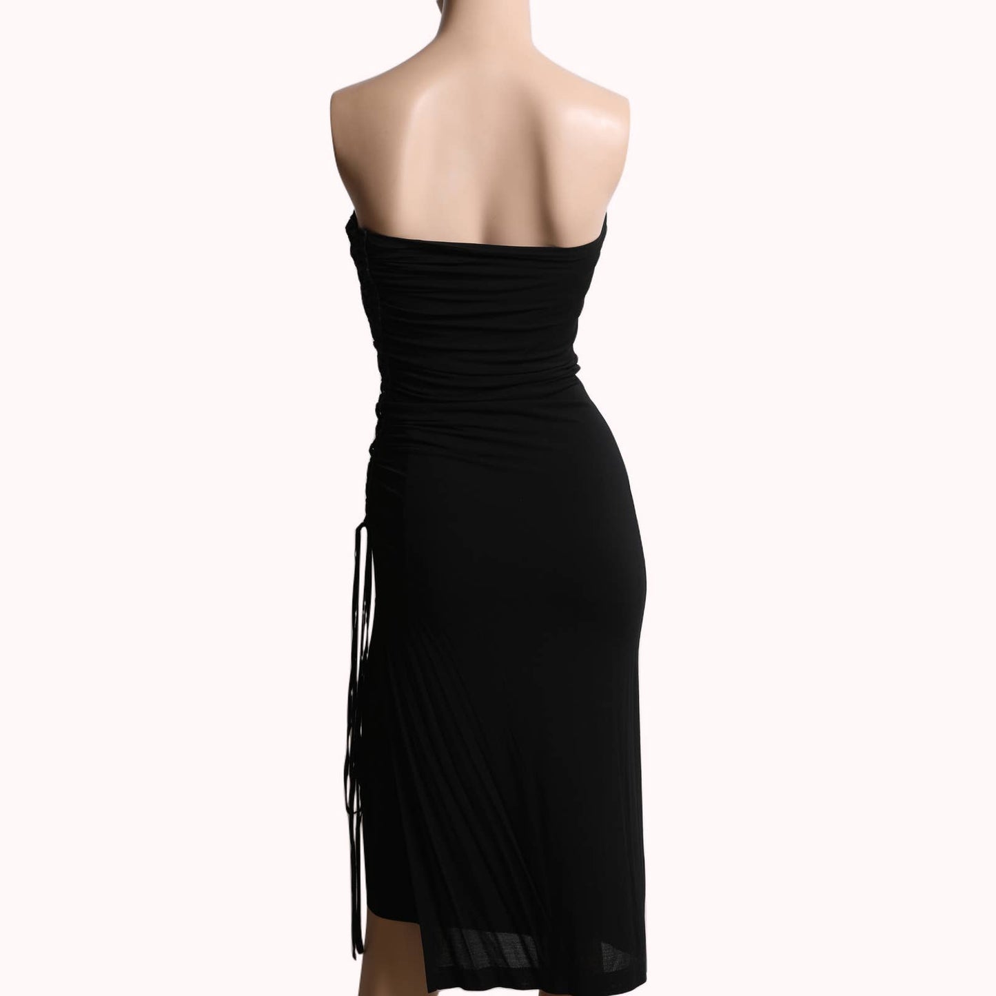 PLEIN SUD Vintage Black Lace Up Bodycon Strapless Midi Dress