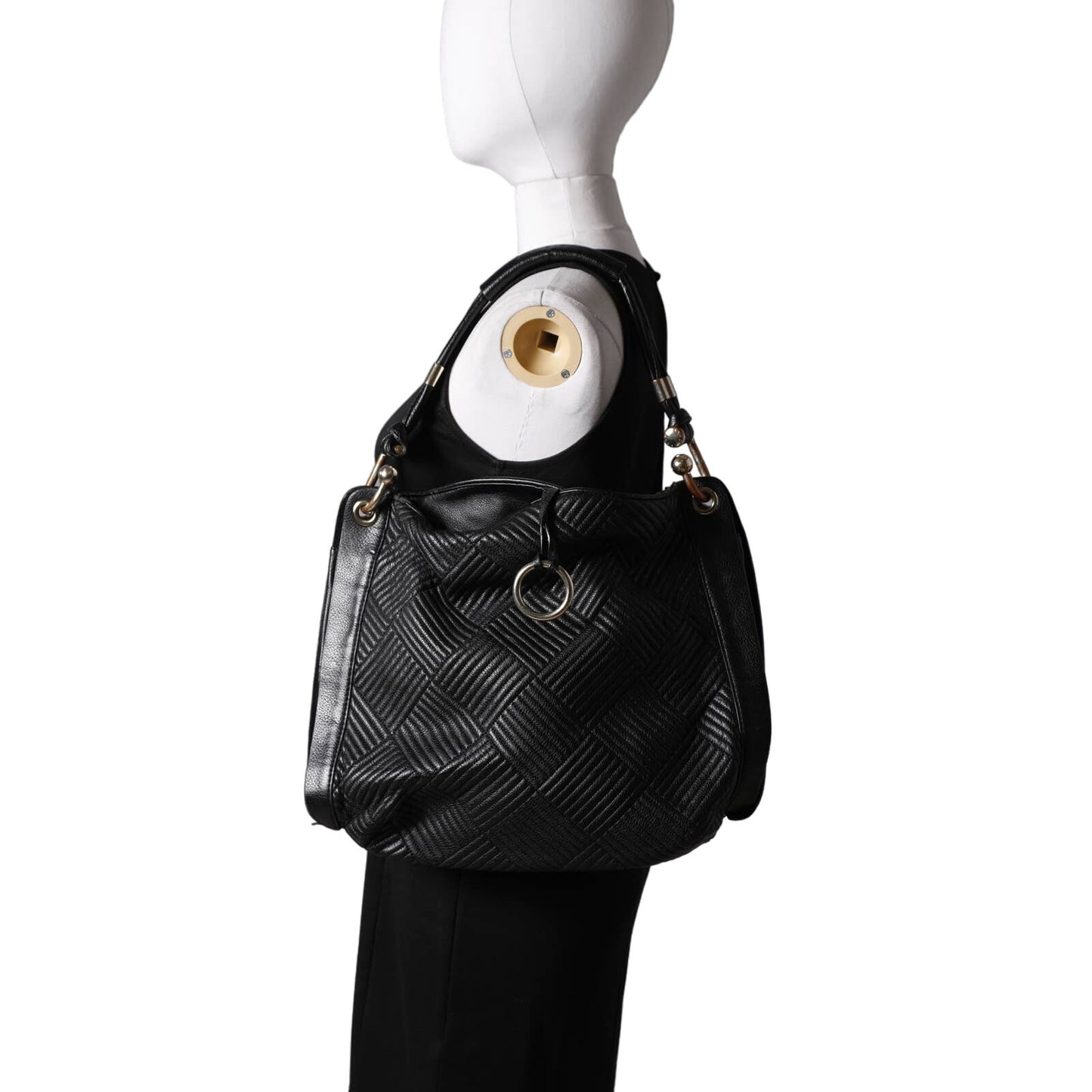 BCBGMAXAZRIA Vintage Black Leather Textured Shoulder Bag Tote