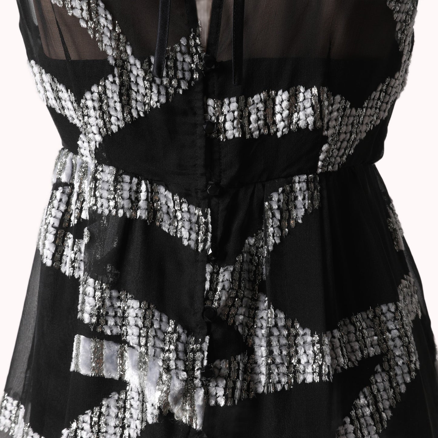 MARC JACOBS Black Silver Metallic Jacquard High-Low Silk Midi Dress